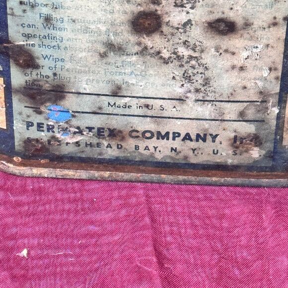 Vintage Metal Permatex Shock Absorber Fluid w/Lid Collectible Gas/Oil Can - Picture 10 of 10